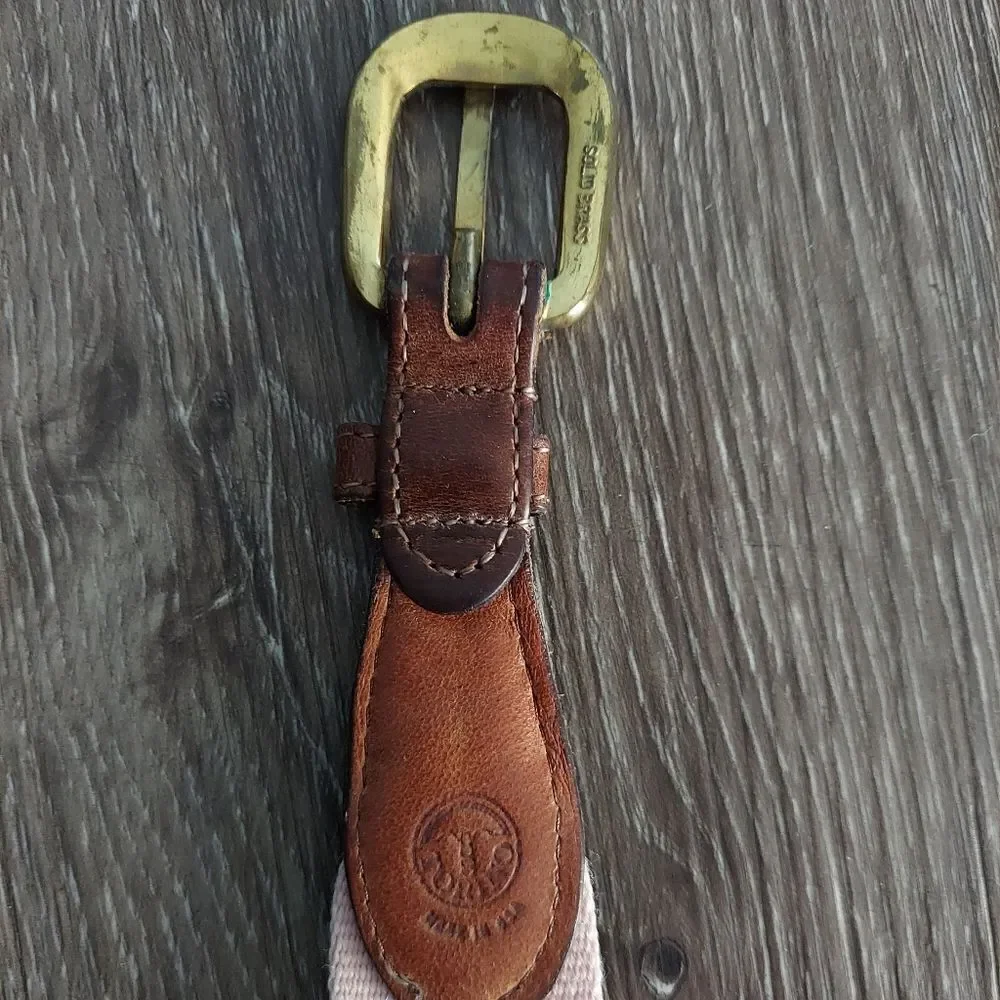 Vintage Torino Pink Canvas Brown Leather Belt/Brass Buckle Woven Cchord Belt 40